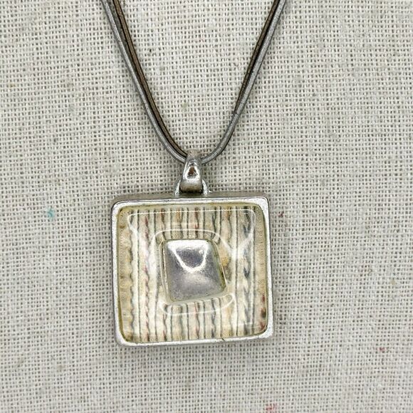 Chico's Double Strand Cord Square Striped Silver Tone Pendant ✨ - Picture 2 of 15